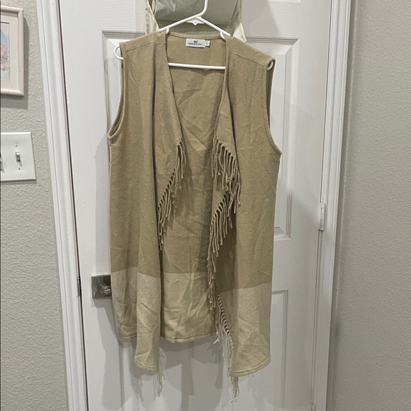 Vineyard Vines Jackets & Blazers - Vineyard Vines Beige Fringe Open Front Vest